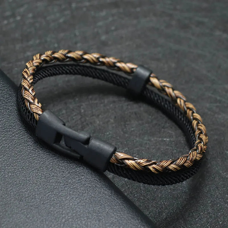 Braided Duo-Tone Rope Bracelet – Magnetic Matte Clasp