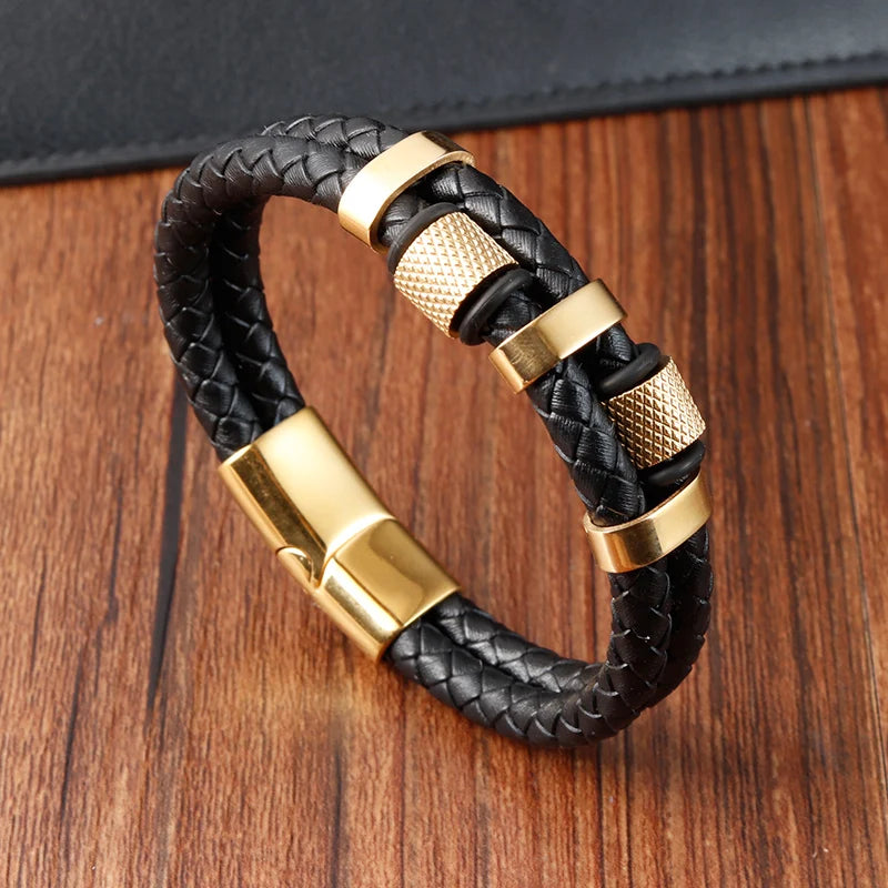 Gravín Steel Grip Leather Bracelet