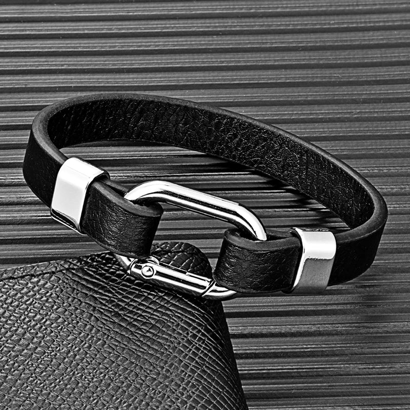 Signature Oval Clasp Leather Bracelet – Minimal Elegance Series