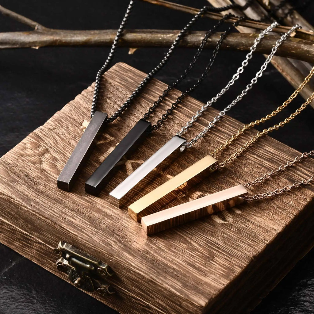 Minimalist Vertical Bar Necklace – Retro Stainless Steel Long Pendant for Men