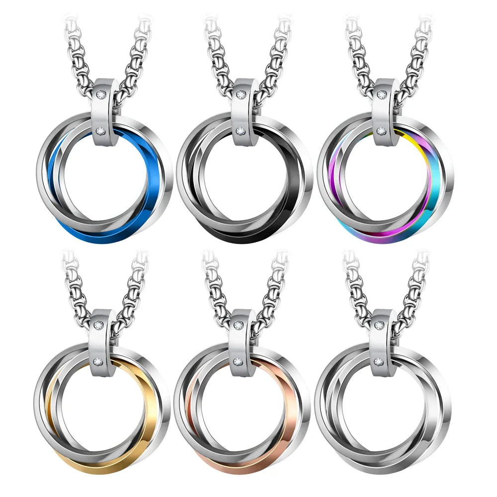 Triple Ring Pendant Necklace – Titanium Steel Hip-hop Chain for Men