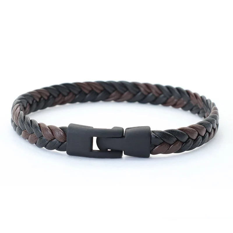 Classic Woven Leather Bracelet – Matte Black Buckle