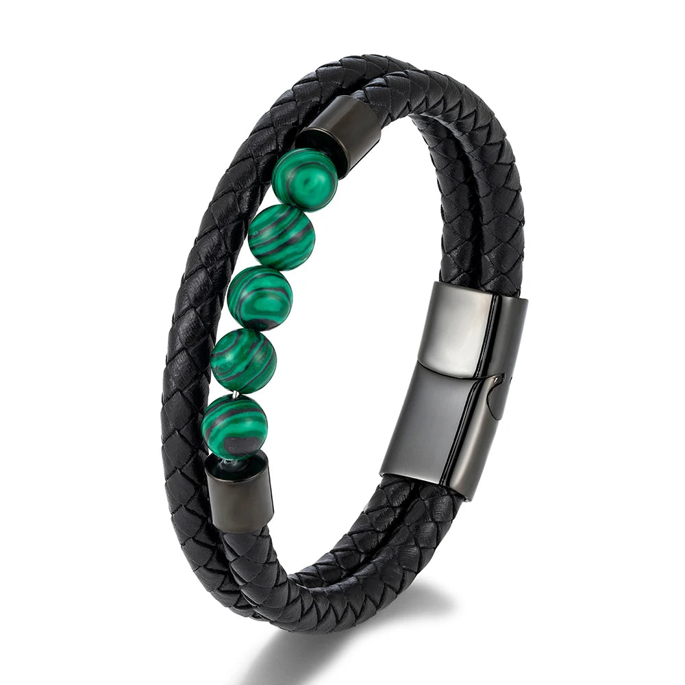 Double-Layer Leather Bracelet with Natural Stone Beads | Gravín Edge