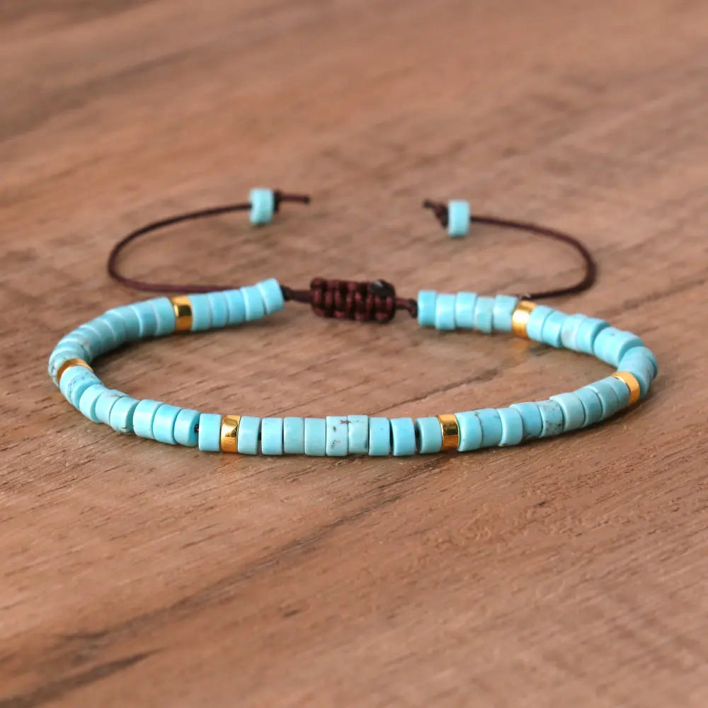 Natural Turquoise Emperor Stone Bracelet – Adjustable Woven Rope | Gravín Calm