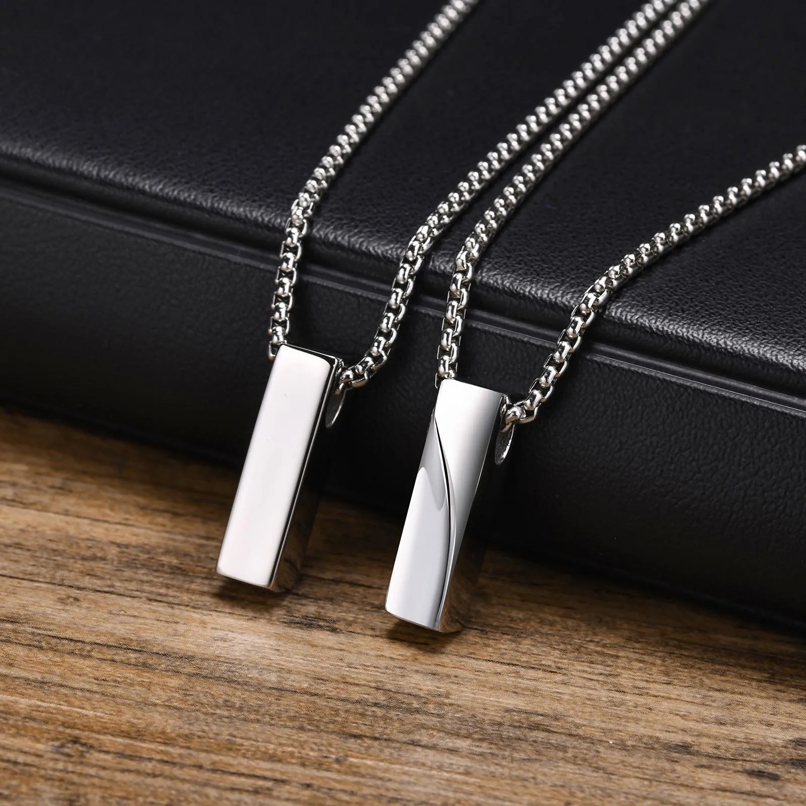 Geometric Black Bar Pendant – Waterproof Stainless Steel Necklace for Men