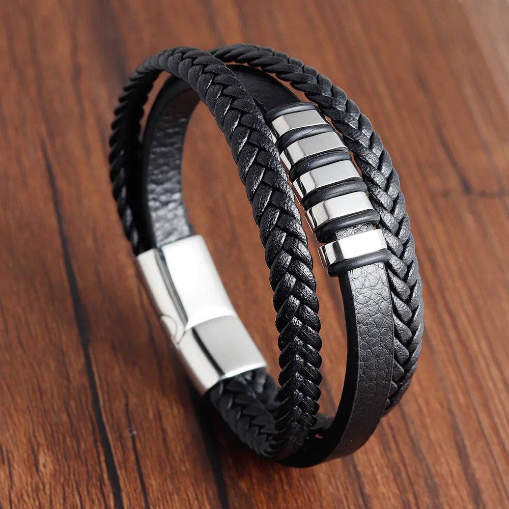 Gravín Steel Grip Leather Bracelet