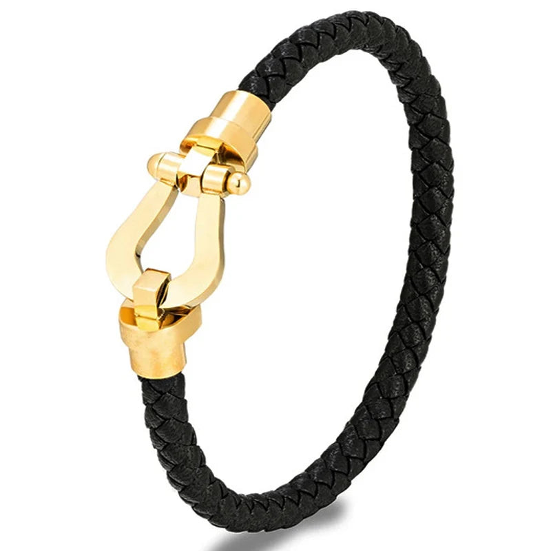 Matte Black Leather Rope Bracelet – Carabiner-Style Clasp | Gravín Core