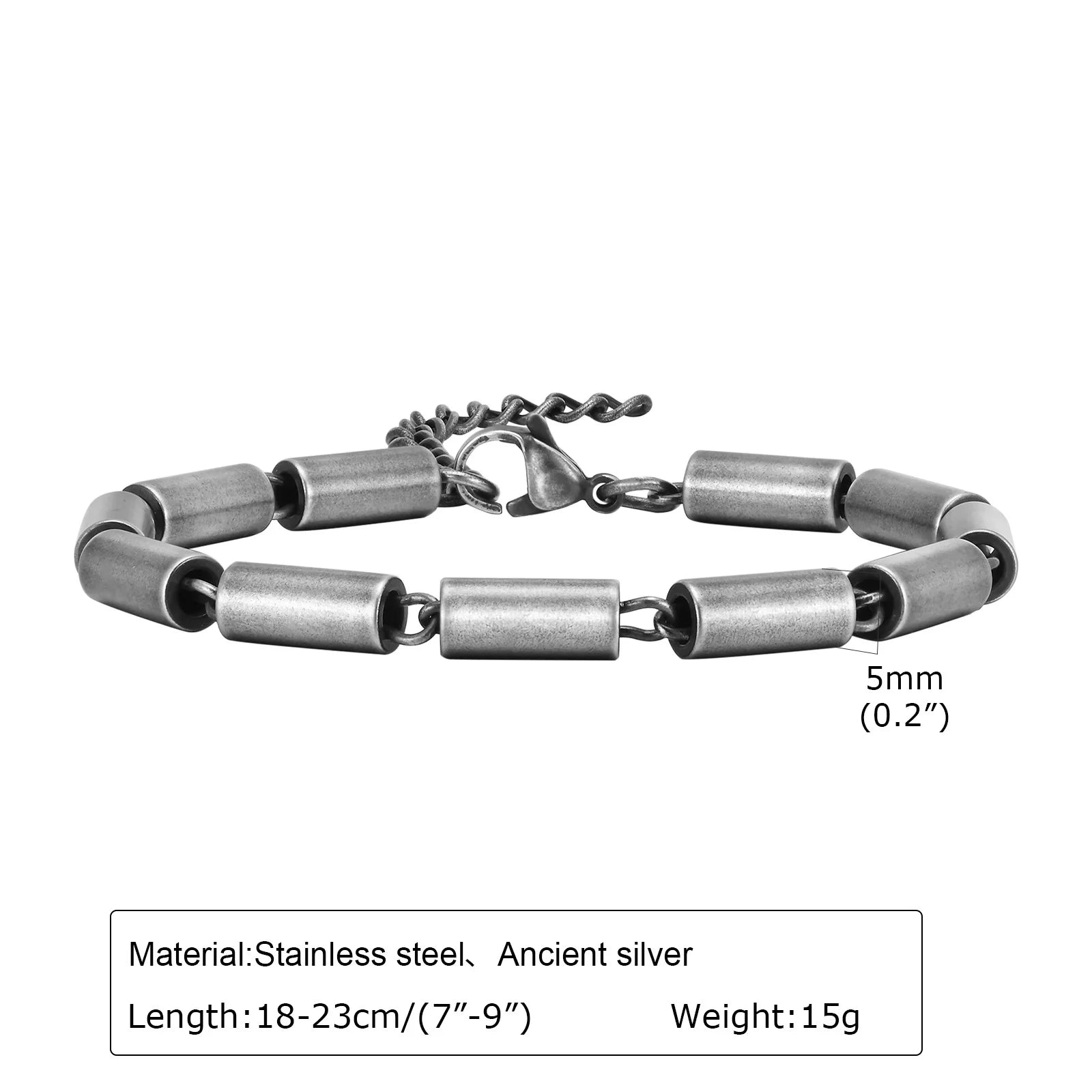 Vintage Square-Link Chain Bracelet – Matte Steel Finish