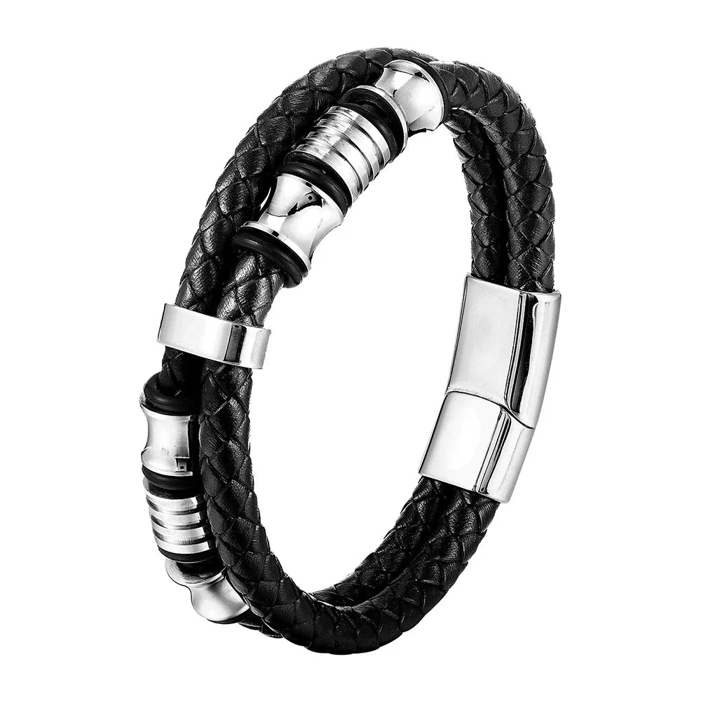 Gravín Steel Grip Leather Bracelet