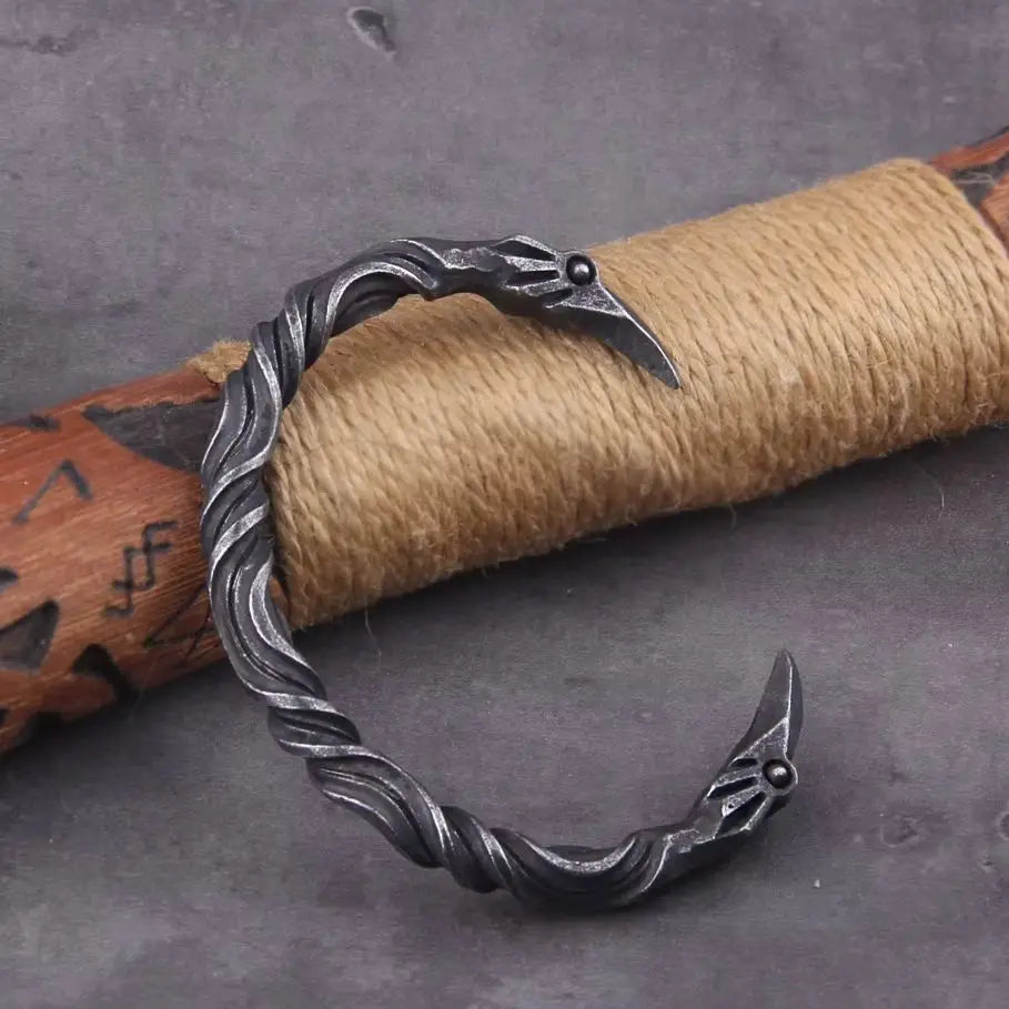 Raven Fang Cuff – Viking Steel Bracelet with Wooden Box