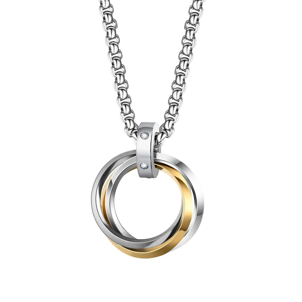 Triple Ring Pendant Necklace – Titanium Steel Hip-hop Chain for Men