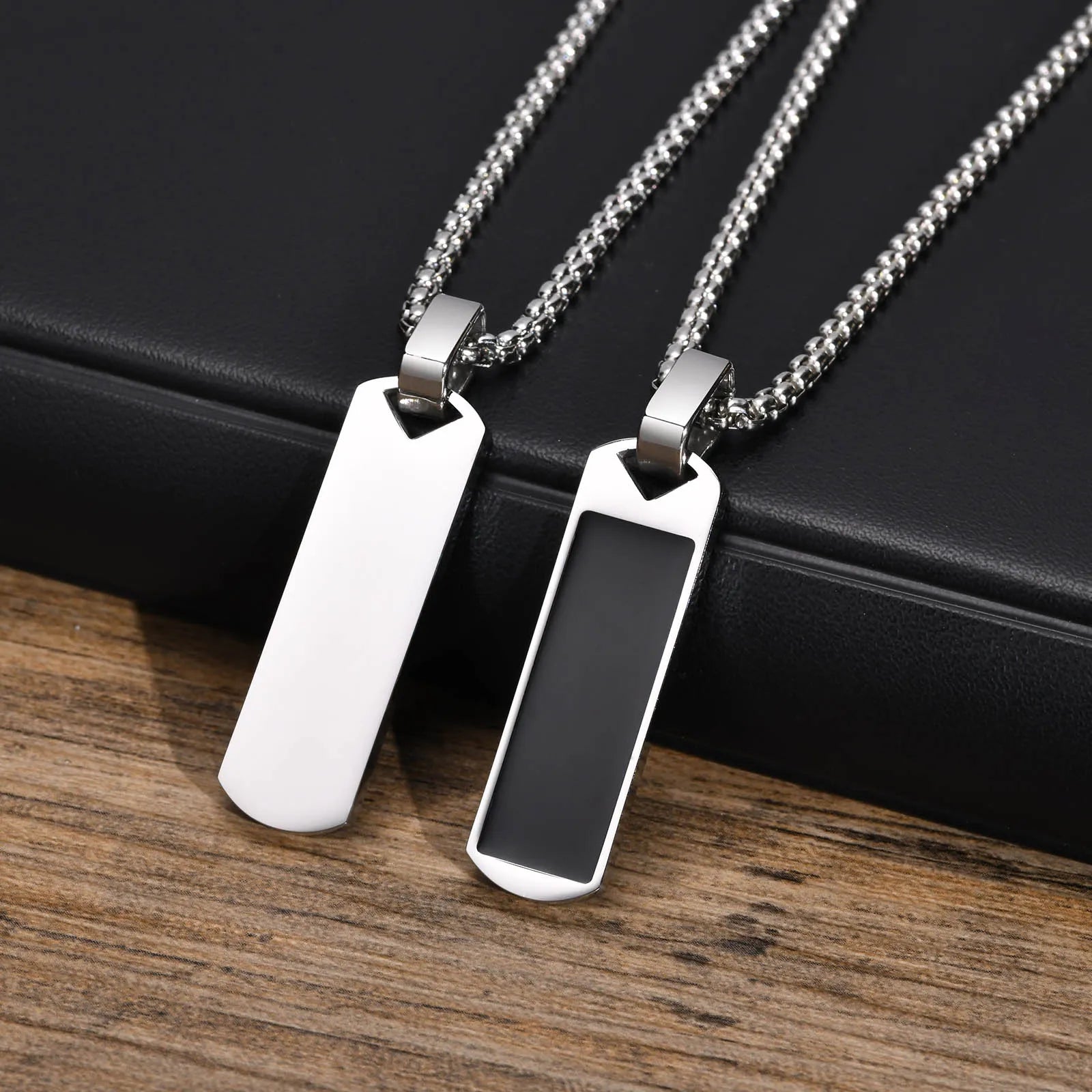 Geometric Black Bar Pendant – Waterproof Stainless Steel Necklace for Men