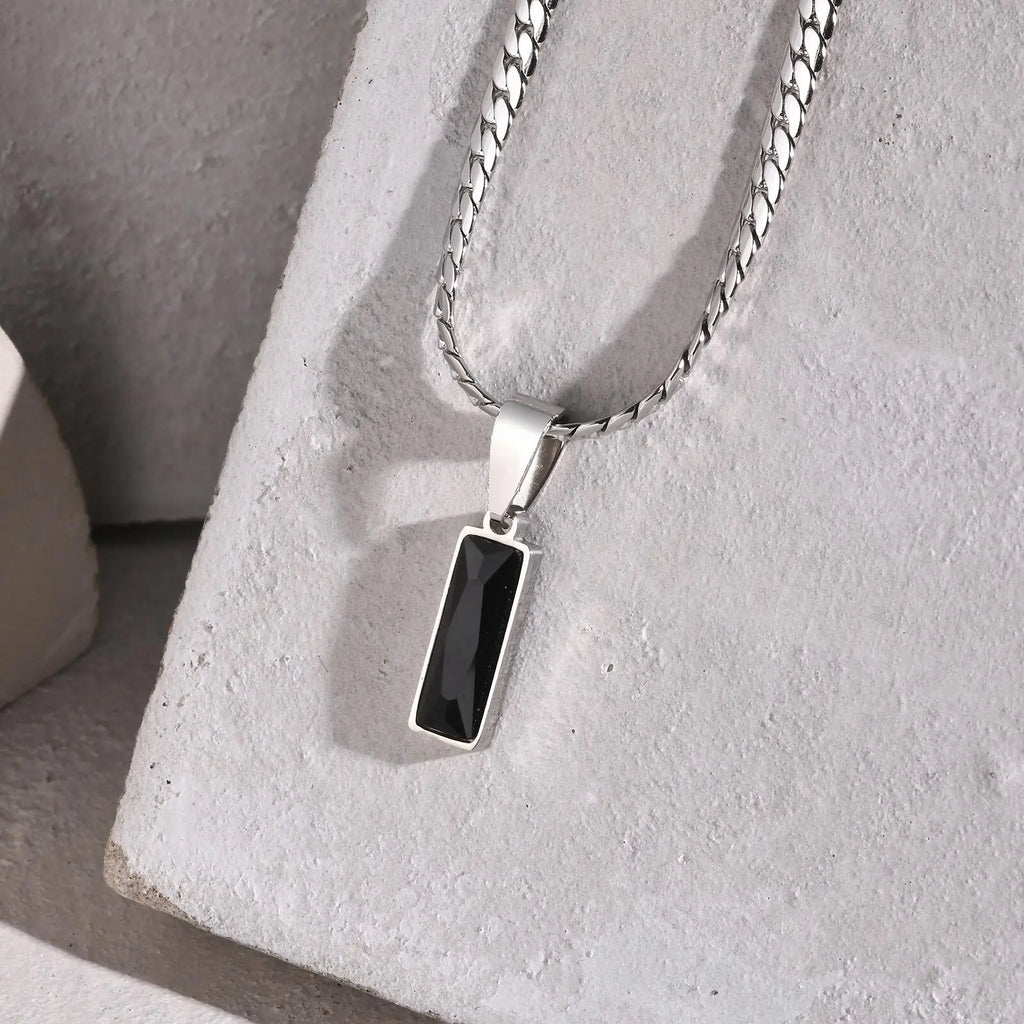 Minimalist Geometric Black Pendant – Stainless Steel Square Necklace for Men & Women