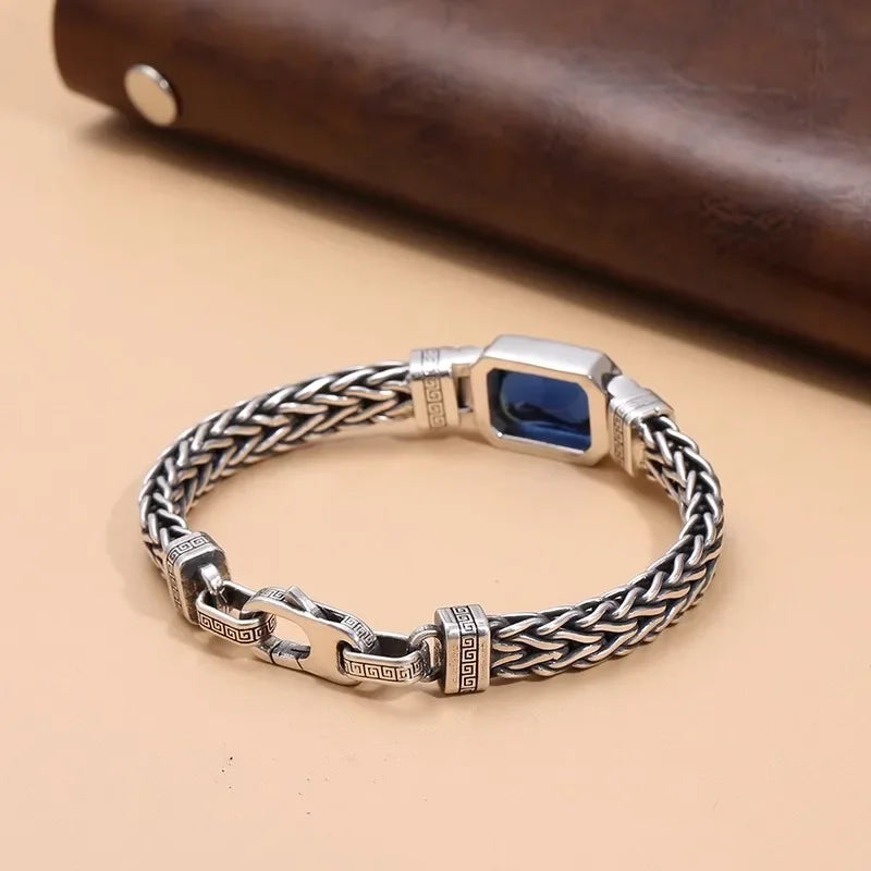 Royal Weave Bracelet – Vintage Silver & Sapphire-Blue Stones