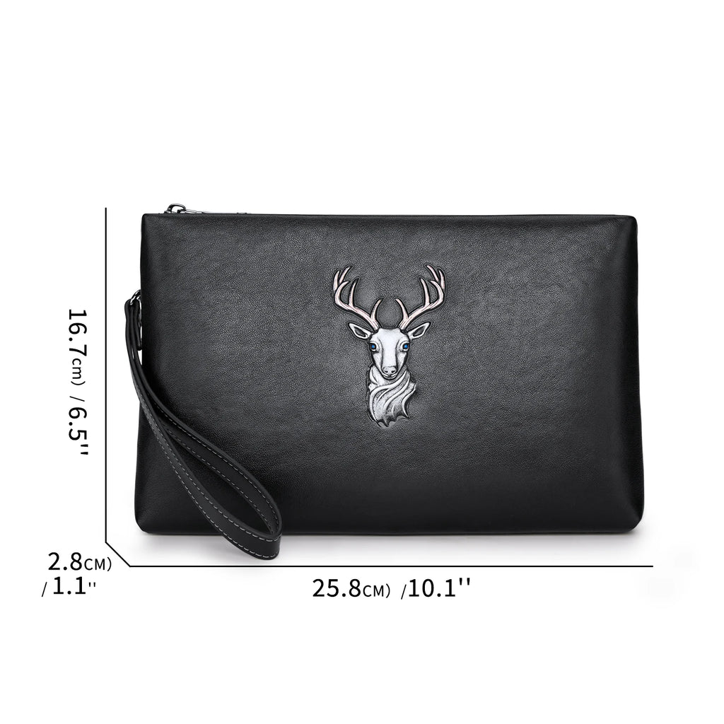 Men's Wallet Long Genuine Leather Head Layer Cowhide Zipper Animal Patterns Wrist Men Phone Purses High Capacity Handbag Clutch