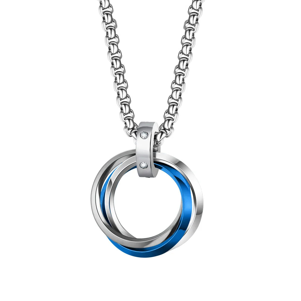 Triple Ring Pendant Necklace – Titanium Steel Hip-hop Chain for Men