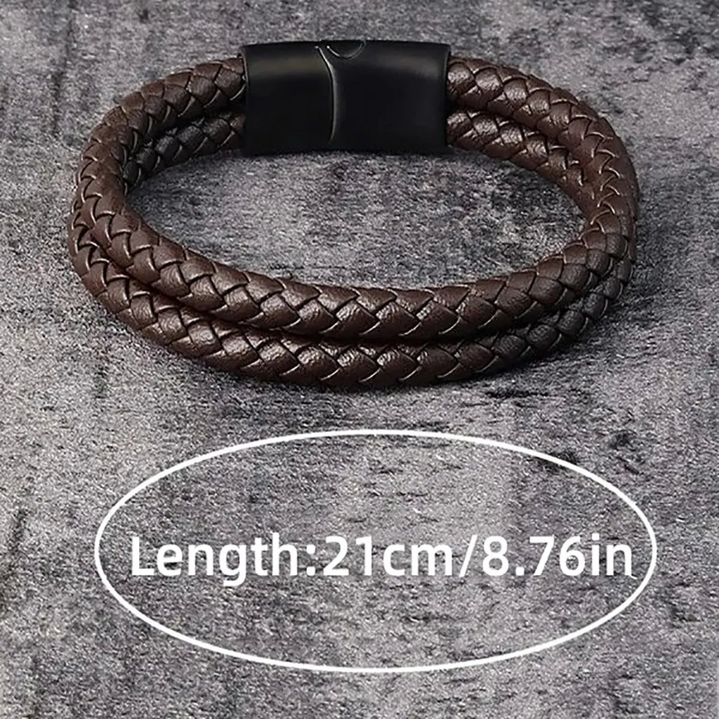 Double Braided Leather Bracelet – Black & Blue Edition