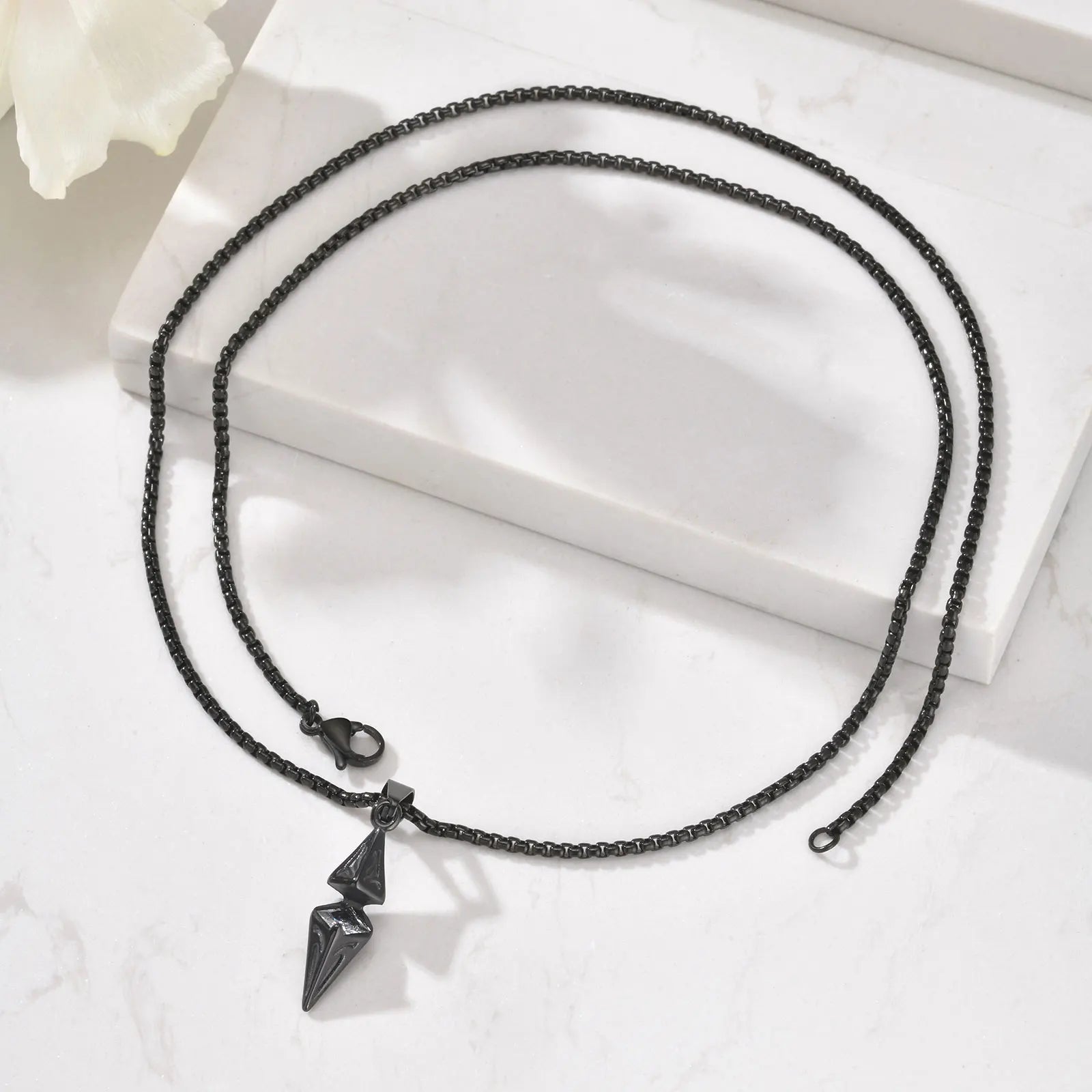 Geometric Rhombus Pendant with Zircon – Stainless Steel Necklace for Men & Women