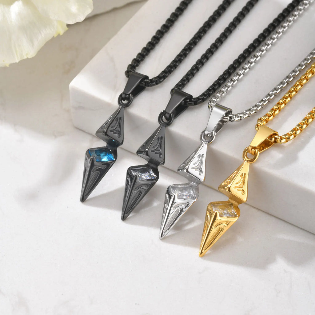 Geometric Rhombus Pendant with Zircon – Stainless Steel Necklace for Men & Women