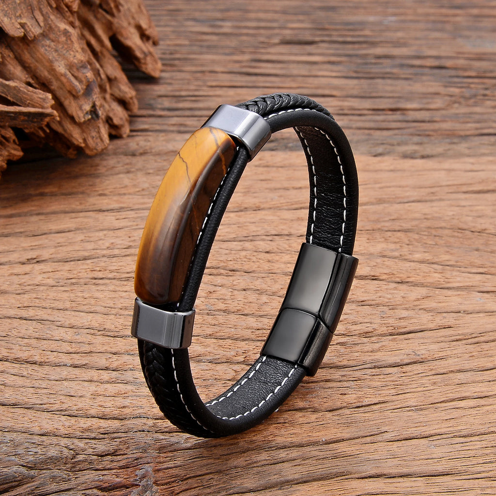 Gravín Aether – Leather Bracelet with Natural Stone Inlay