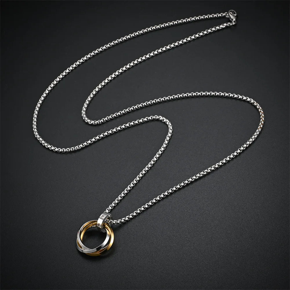 Triple Ring Pendant Necklace – Titanium Steel Hip-hop Chain for Men