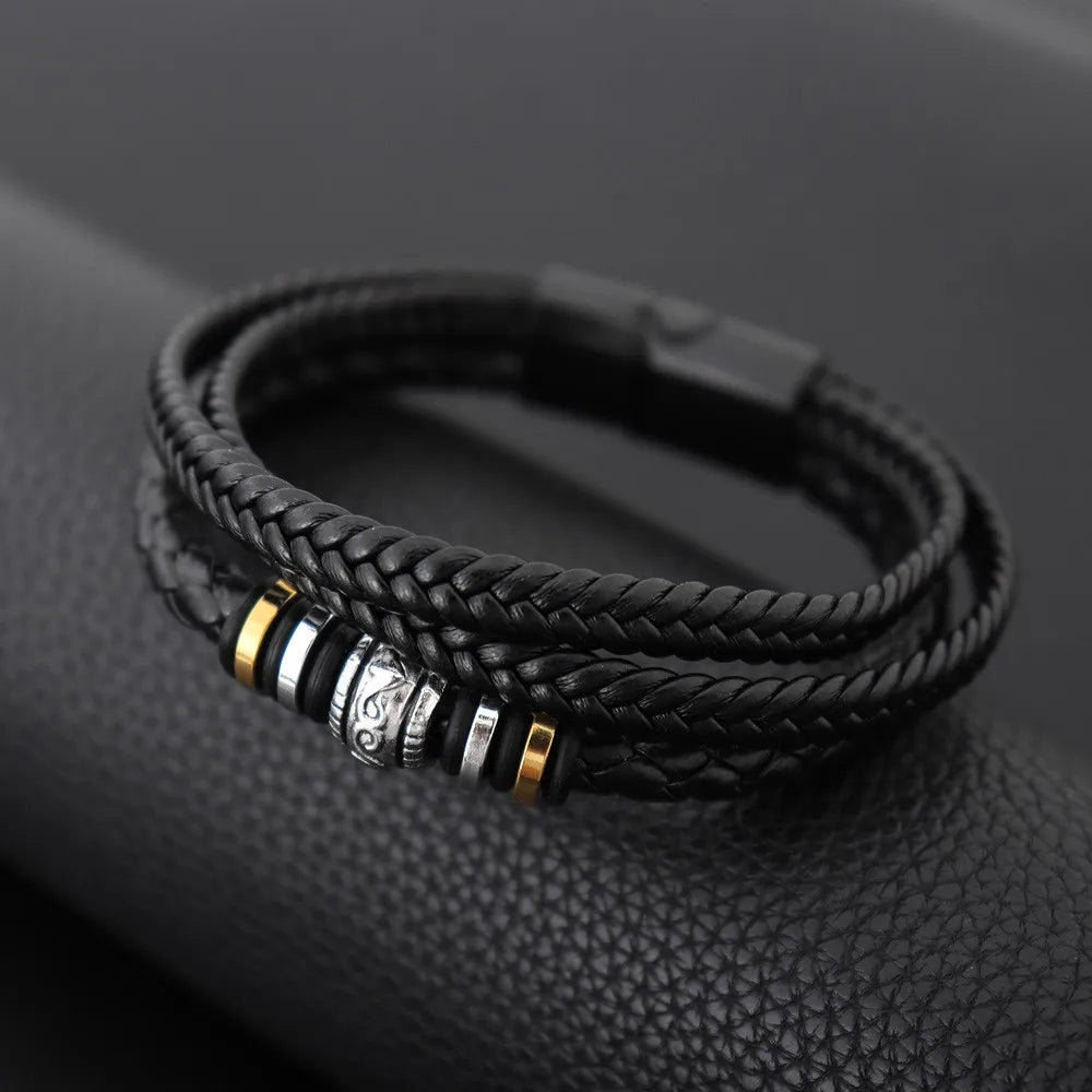 Gravín Multi-Layer Leather Bracelet – Magnetic Buckle & Steel Accents