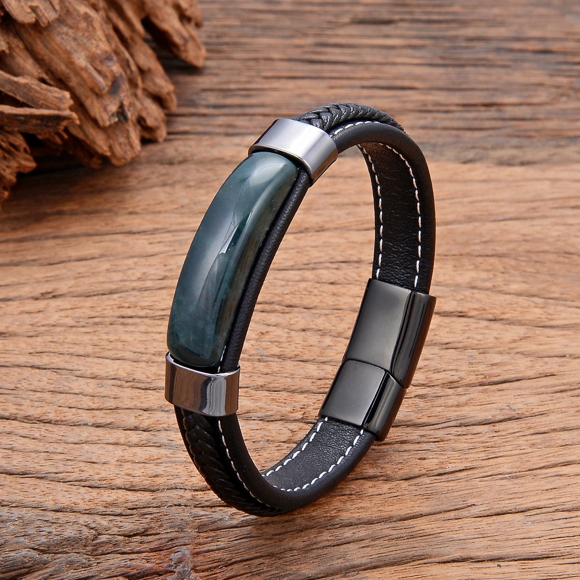 Gravín Aether – Leather Bracelet with Natural Stone Inlay