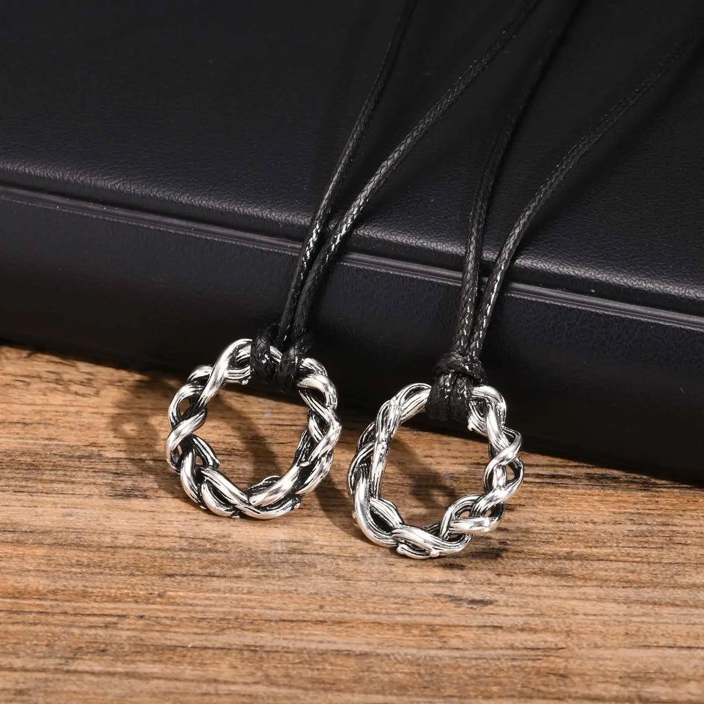 Crown of Thorns Pendant – Braided Wreath Necklace for Men (Vintage Finish