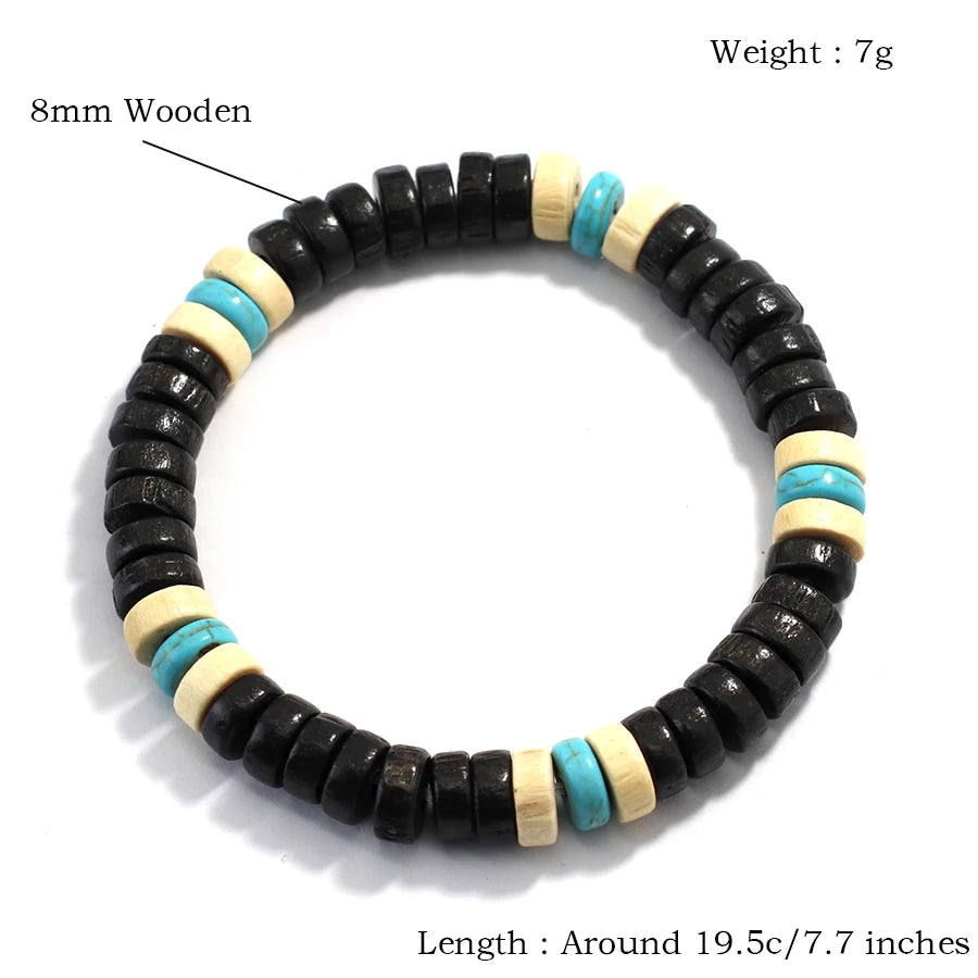 Nomad Wood | Handmade Bracelet with Turquoise Accents – Natural 8mm Beads