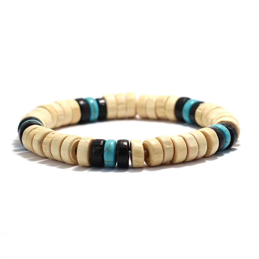 Nomad Wood | Handmade Bracelet with Turquoise Accents – Natural 8mm Beads