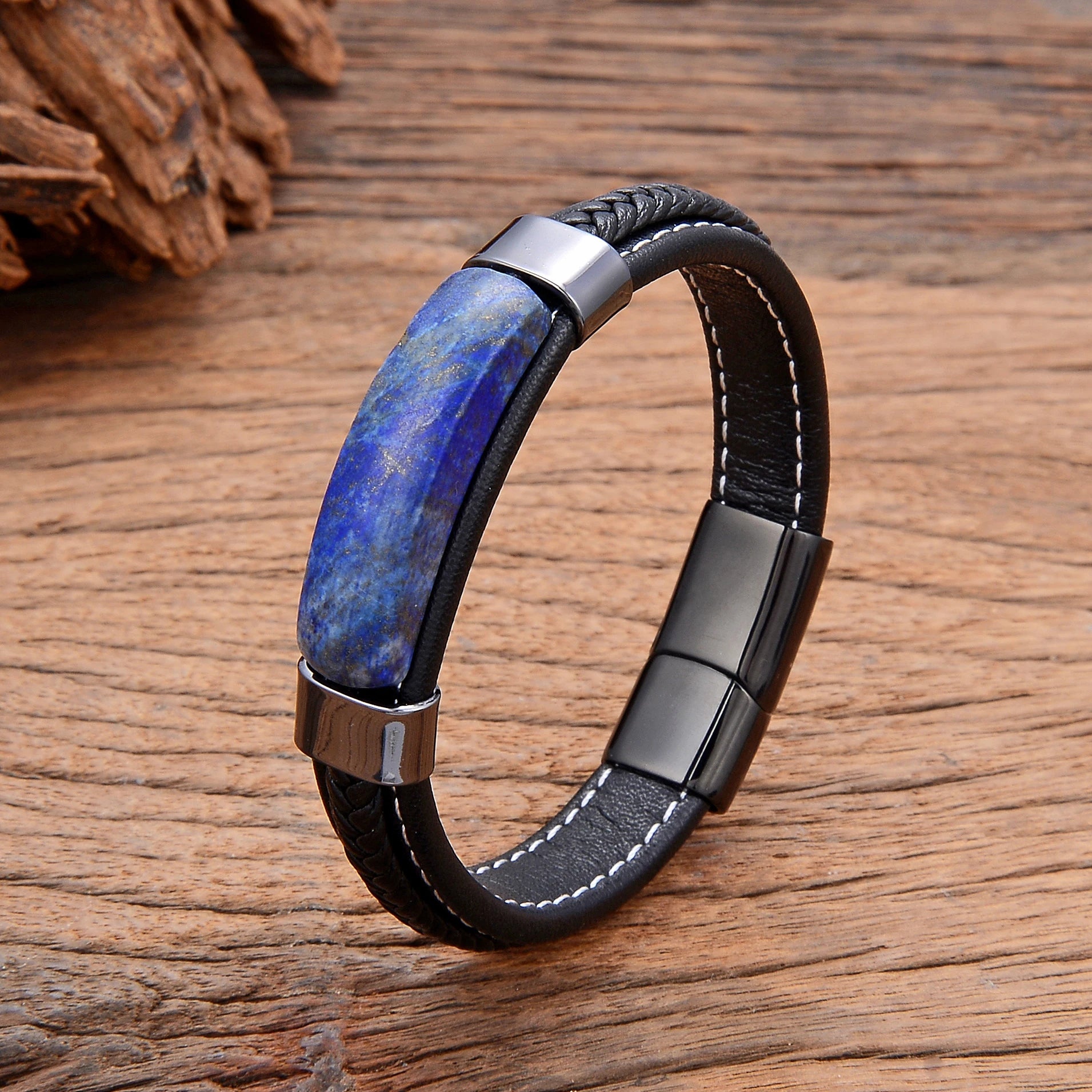 Gravín Aether – Leather Bracelet with Natural Stone Inlay