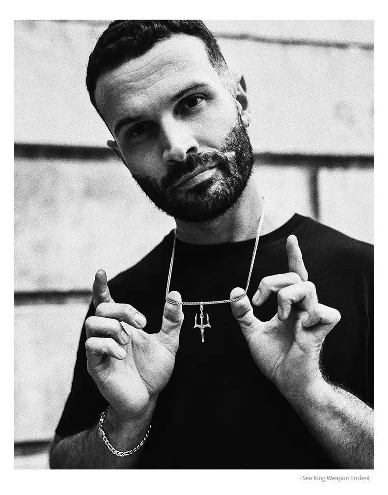 Poseidon’s Trident Pendant – Mythical Stainless Steel Necklace for Men