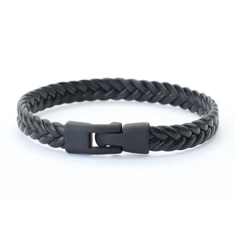 Classic Woven Leather Bracelet – Matte Black Buckle