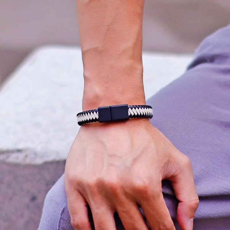Locked in Style | Magnetic Braided Leather Bracelet for the Bold