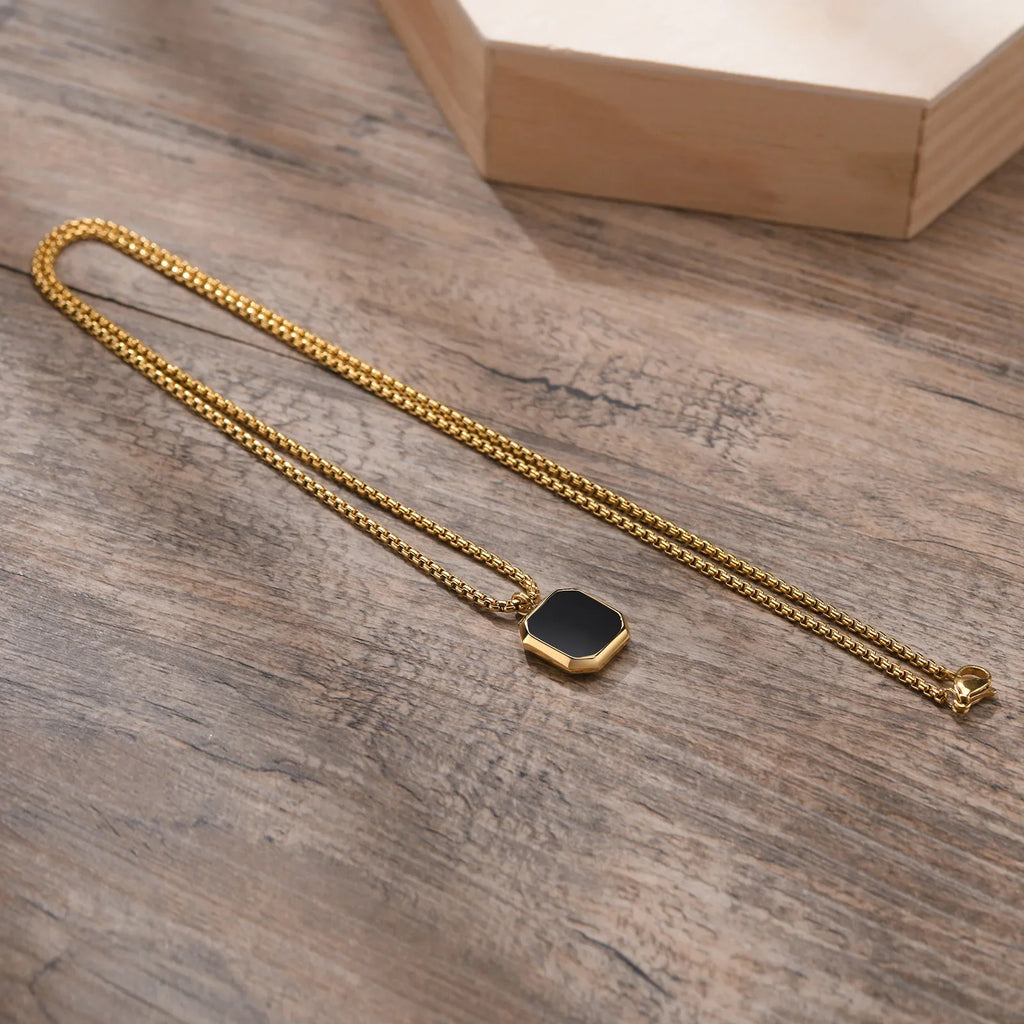 Square Lapis Lazuli Pendant – Stainless Steel Chain Necklace for Men