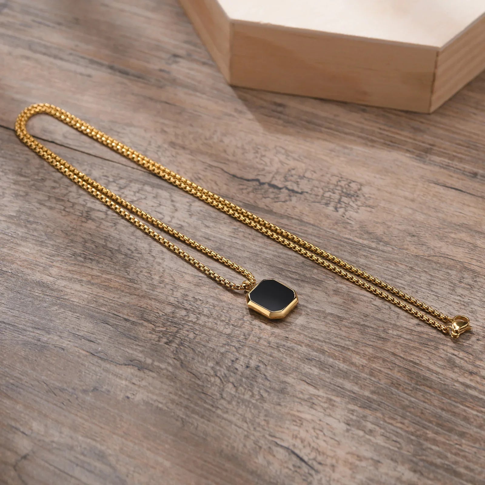 Square Lapis Lazuli Pendant – Stainless Steel Chain Necklace for Men