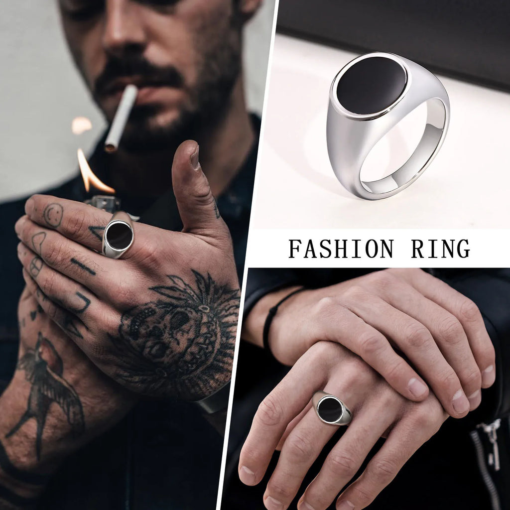 Gravín Black Enamel Signet Ring – 13mm Minimalist Elegance