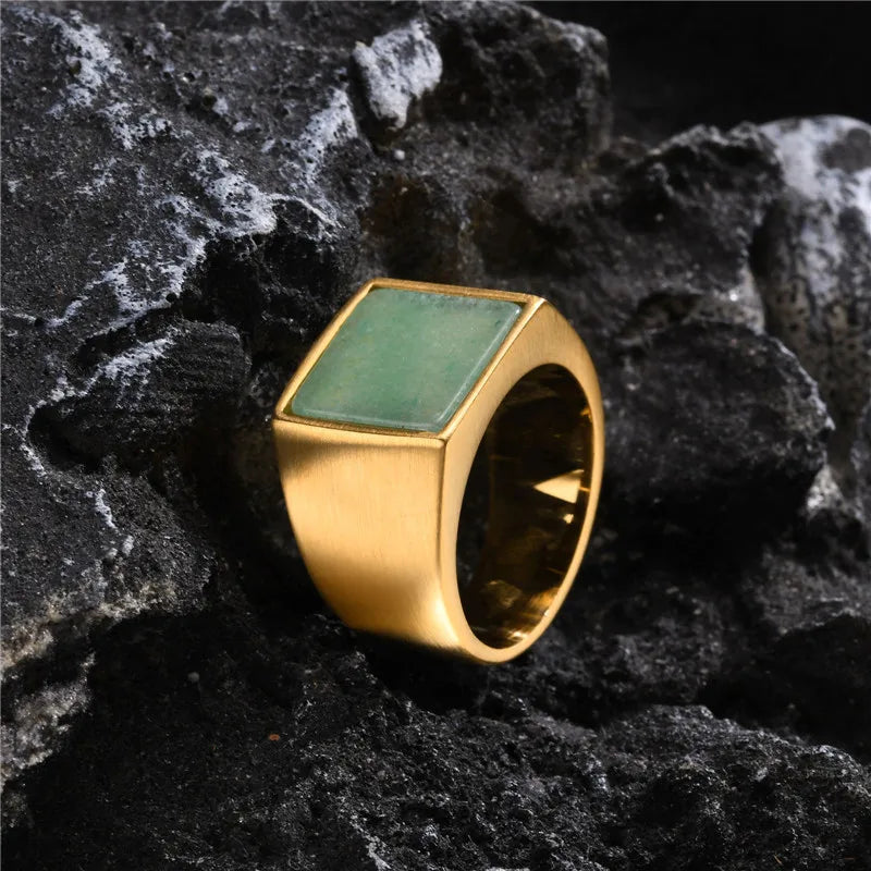 ZORCVENS Blue Nature Stone Ring for Men Boys,316l Stainless Steel Square Ring,Thumb Ring Male Jewelry Gifts