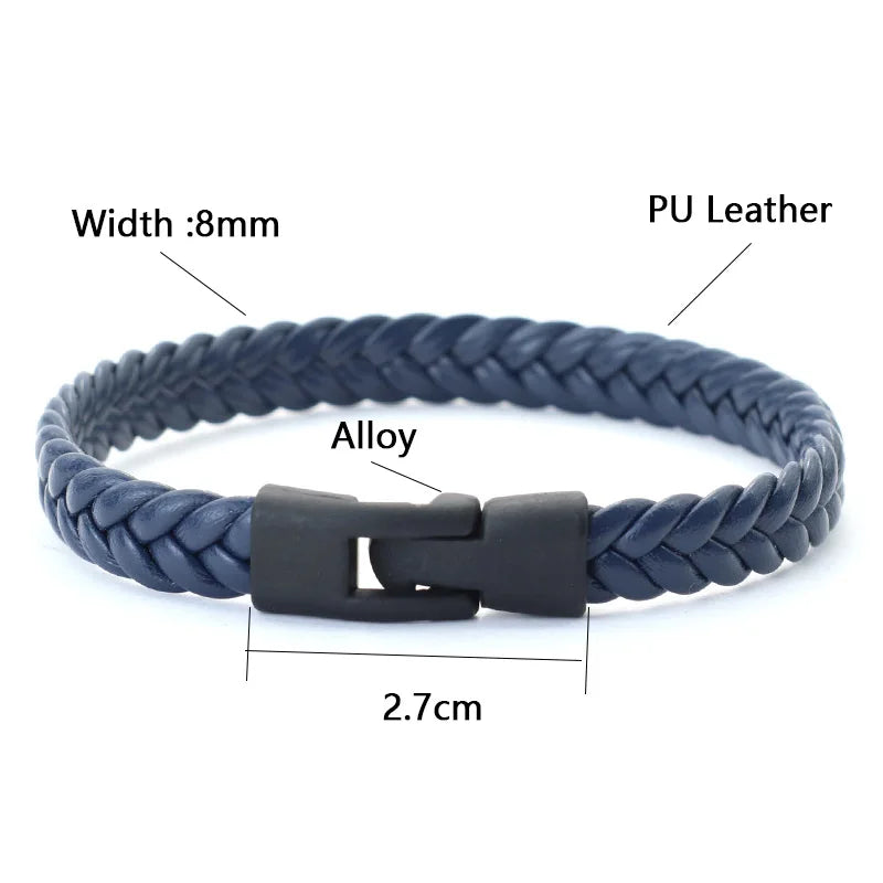 Classic Woven Leather Bracelet – Matte Black Buckle