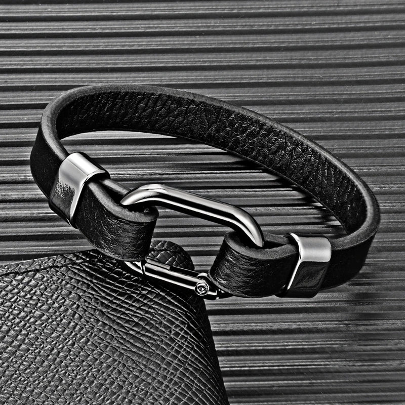 Signature Oval Clasp Leather Bracelet – Minimal Elegance Series
