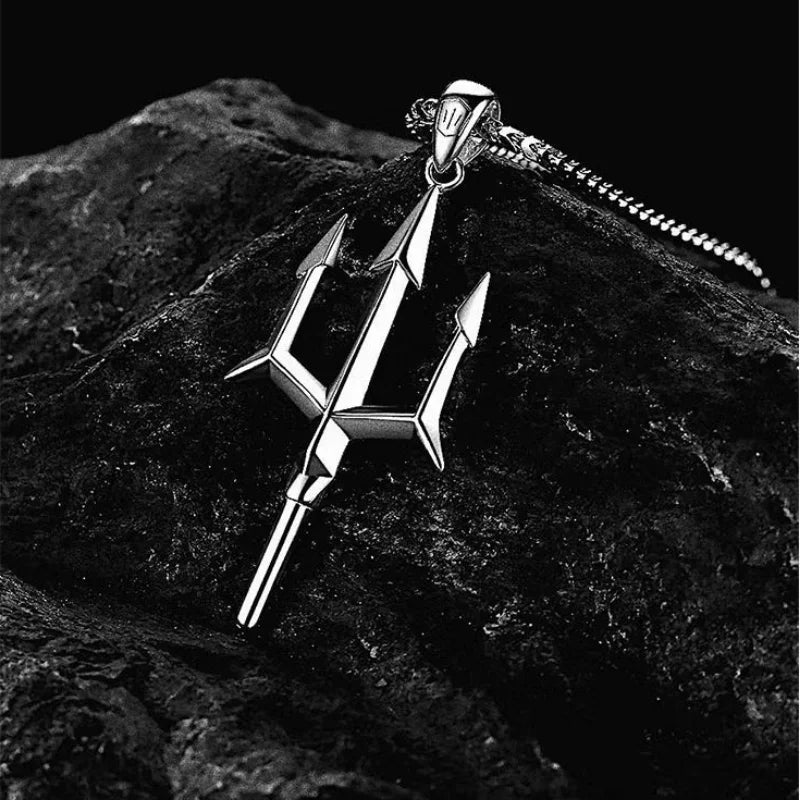 Poseidon’s Trident Pendant – Mythical Stainless Steel Necklace for Men