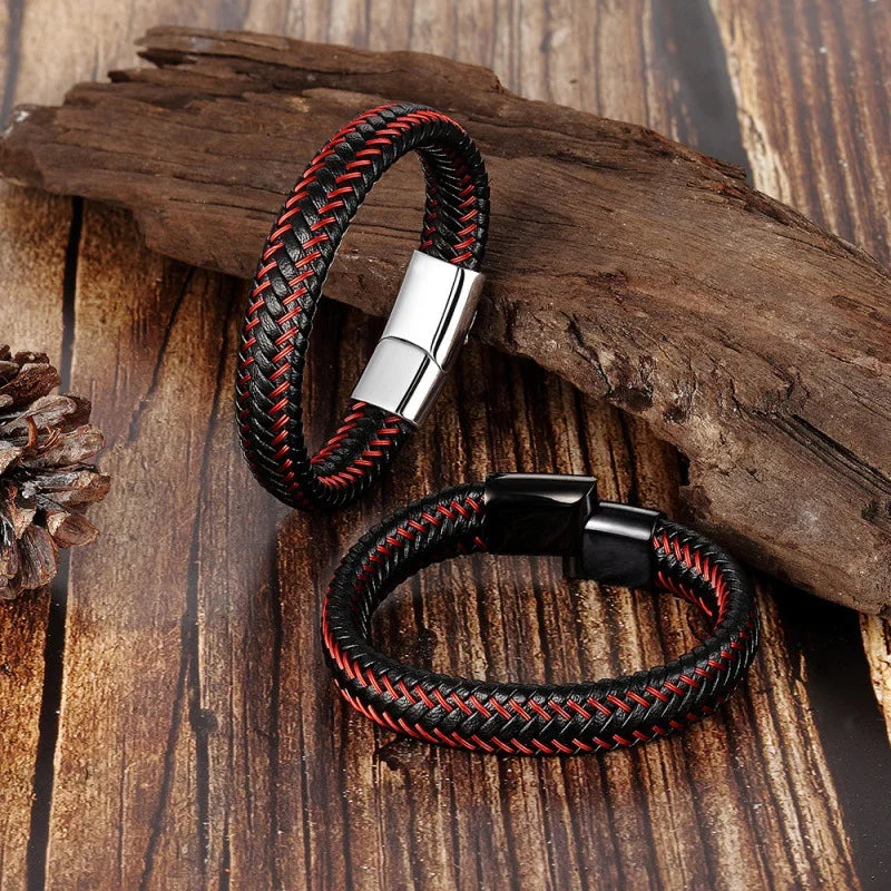 Inferno Pulse | Bold Red Braided Leather Bracelet for Men