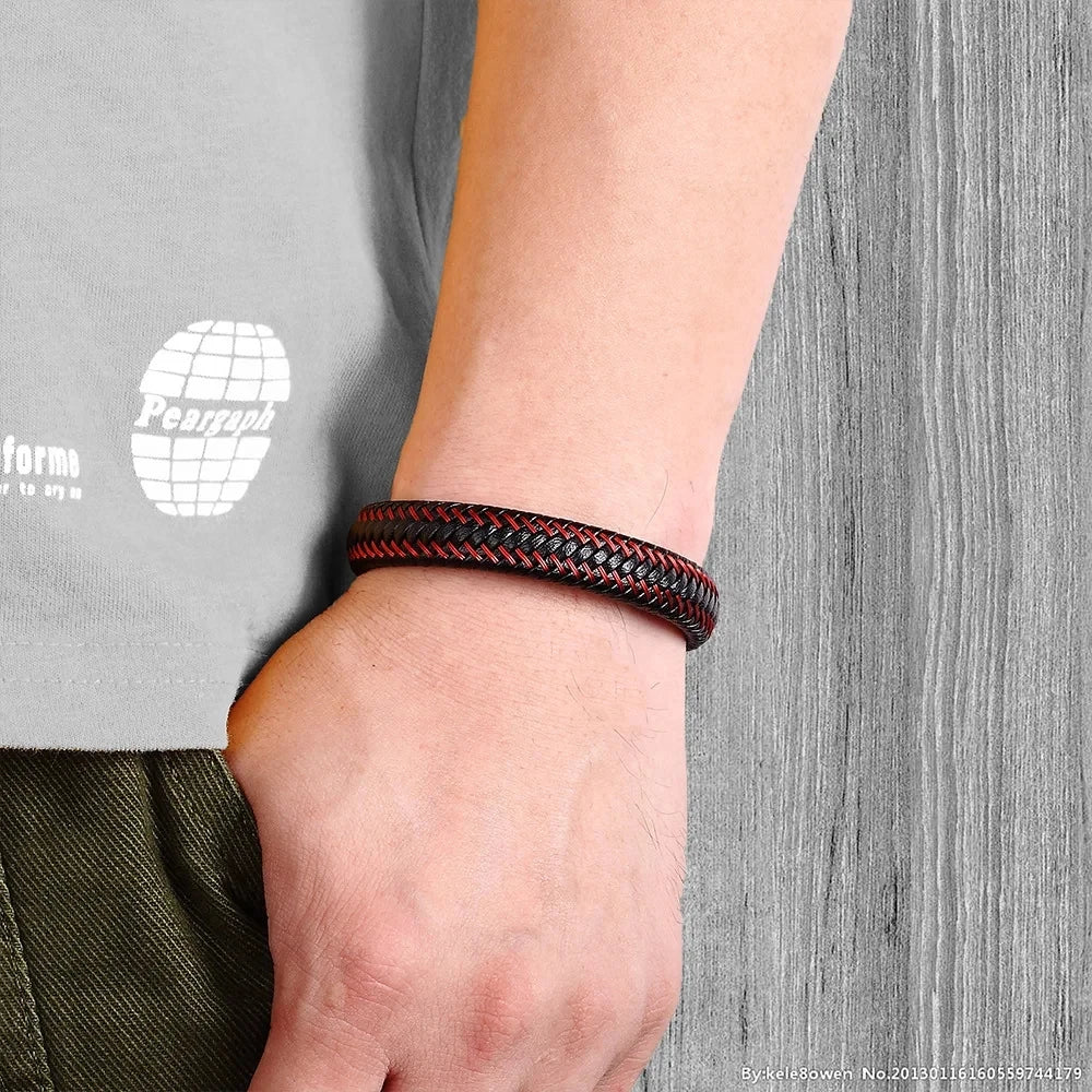 Inferno Pulse | Bold Red Braided Leather Bracelet for Men