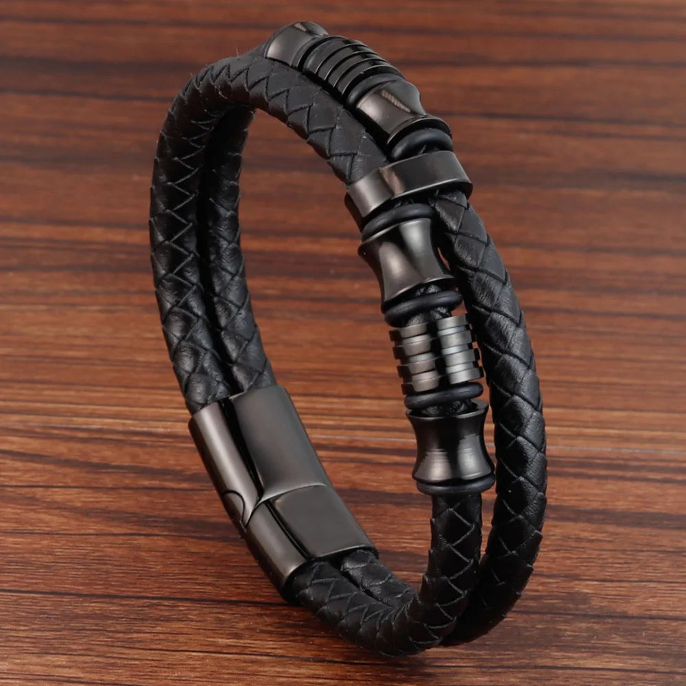 Gravín Steel Grip Leather Bracelet