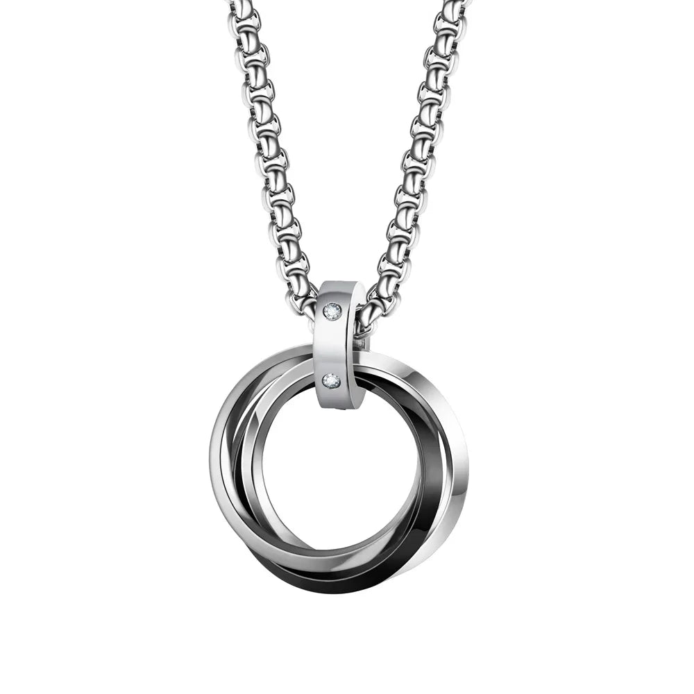 Triple Ring Pendant Necklace – Titanium Steel Hip-hop Chain for Men