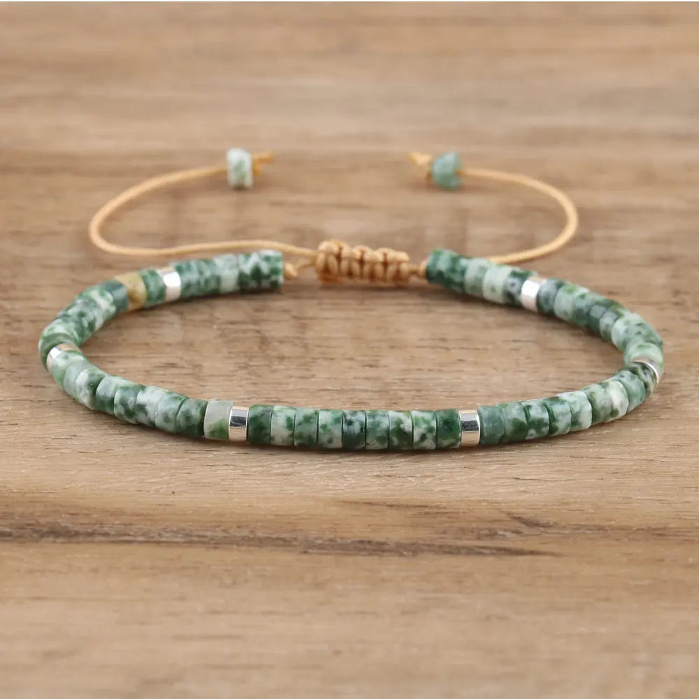 Natural Turquoise Emperor Stone Bracelet – Adjustable Woven Rope | Gravín Calm