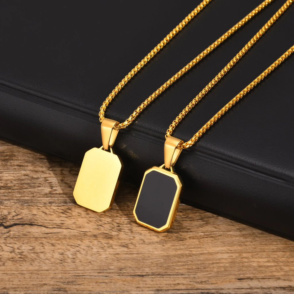 Geometric Black Bar Pendant – Waterproof Stainless Steel Necklace for Men