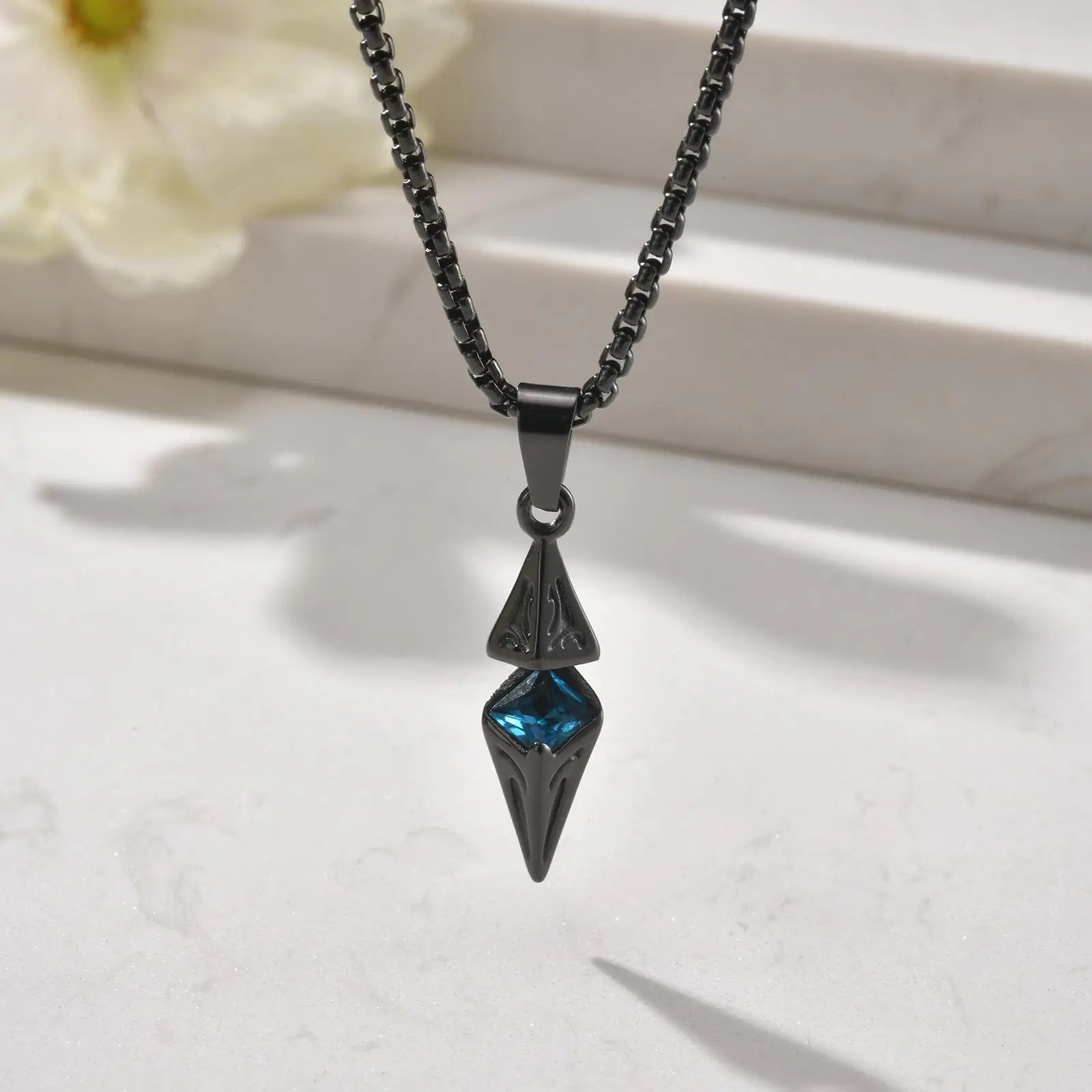 Geometric Rhombus Pendant with Zircon – Stainless Steel Necklace for Men & Women