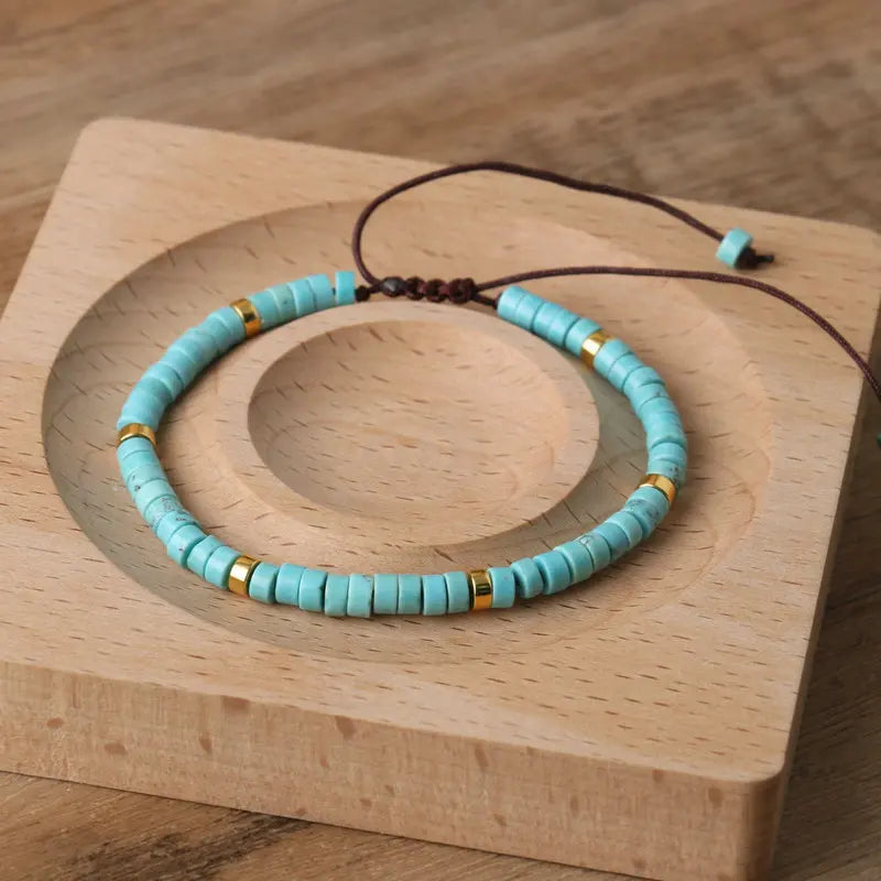 Natural Turquoise Emperor Stone Bracelet – Adjustable Woven Rope | Gravín Calm