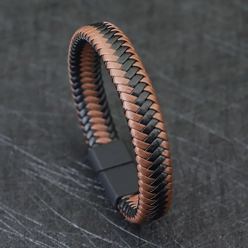 Locked in Style | Magnetic Braided Leather Bracelet for the Bold